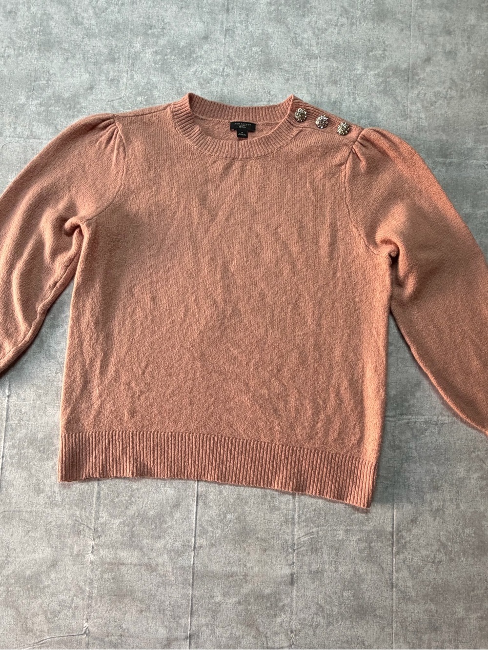 Ann Taylor Factory Pink Petite PL Knit Pullover Sweater Crewneck Button